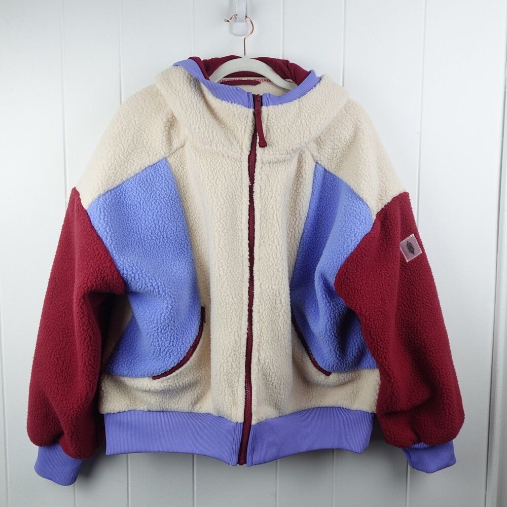 Free People Movement Women's Colorblock Hooded Sherpa Fleece Jacket Medium - Picture 2 of 9